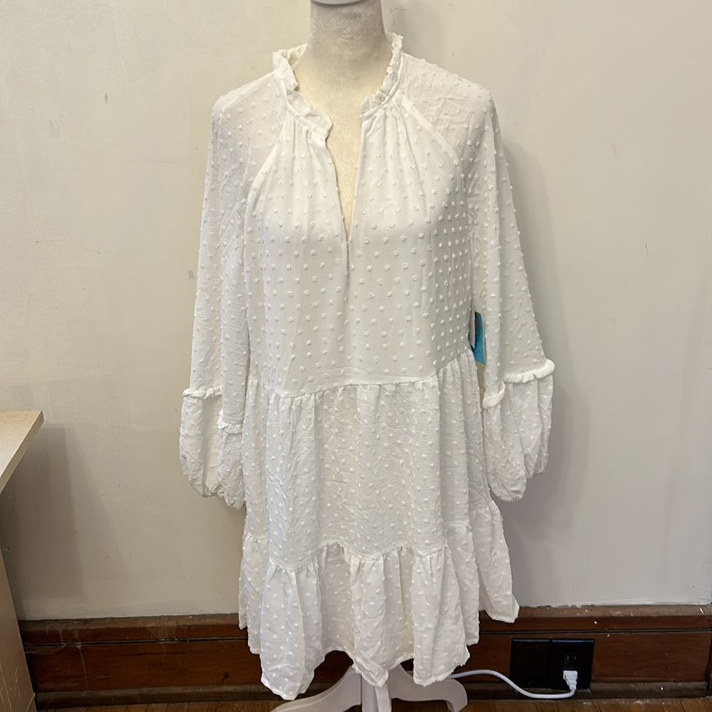 CeCe ecru long sleeve tired dress Size S New - Picture 11 of 11